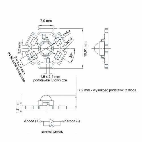 Podstawka Radiator Baza PCB do DIOD POWER LED 1W 3W 5W - 10 szt komplet